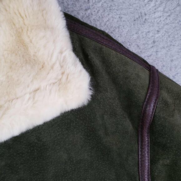 Phat Farm Shearling Lined Aviator Jacket Mens Size 2XL Green Zip Leather Flaw - Picture 6 of 15